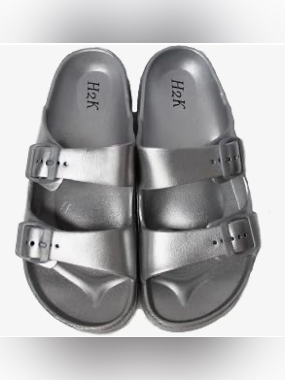 H2K Women’s Silver Double-Buckle Slide Mules